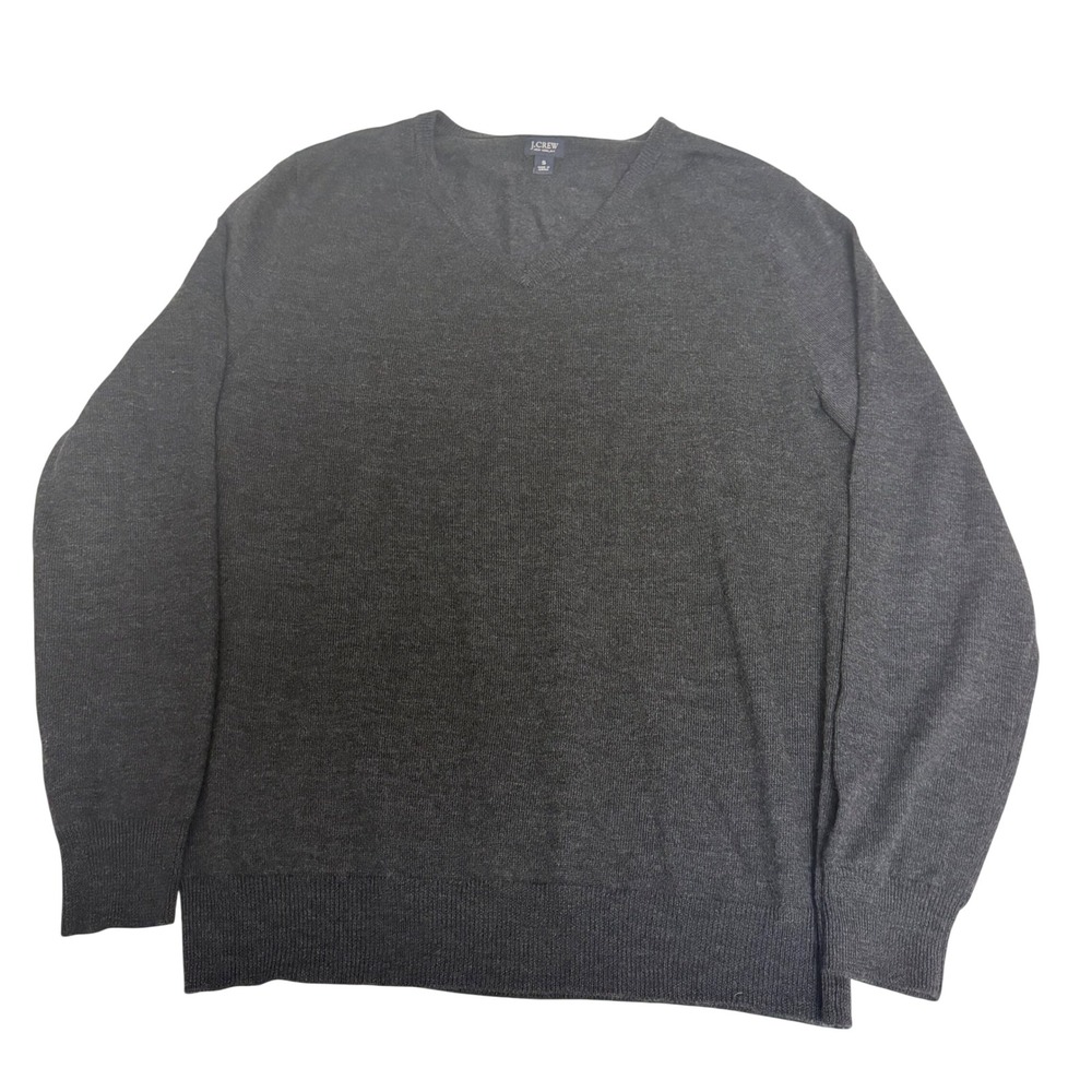 J.Crew Mens Charcoal Gray 100% Merino Wool V-Neck Sweater Small Preppy Gorpcore